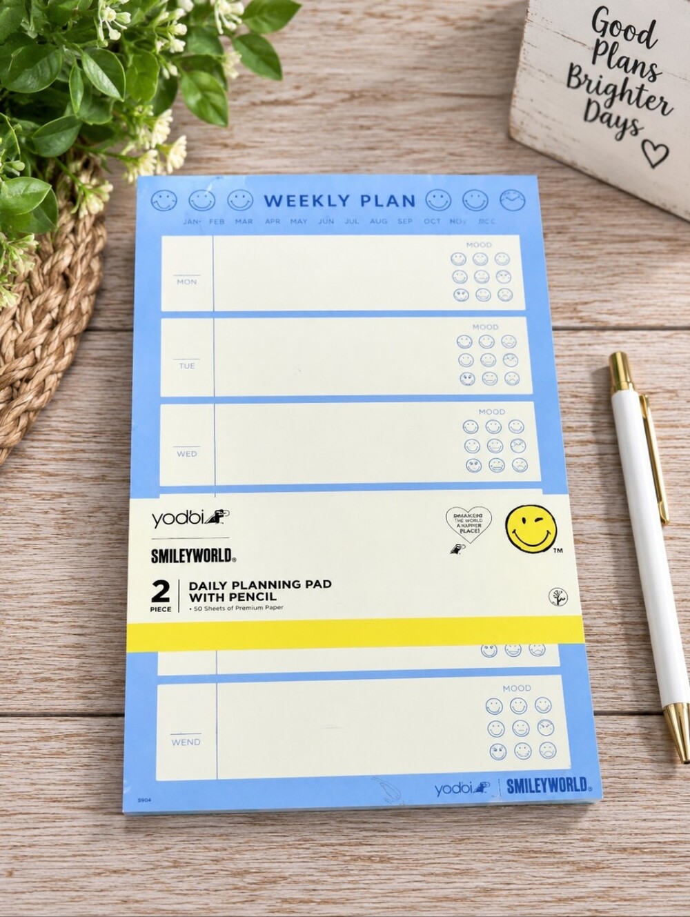 Yoobi × Smiley World Blue Daily & Weekly Planning Pad 60 Sheets NWOT